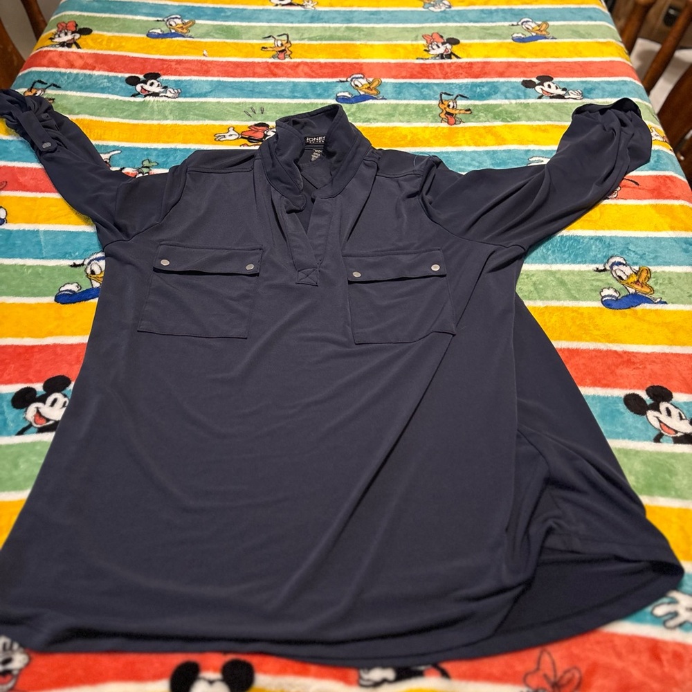 Jones New York Navy Long Sleeve Pullover Blouse